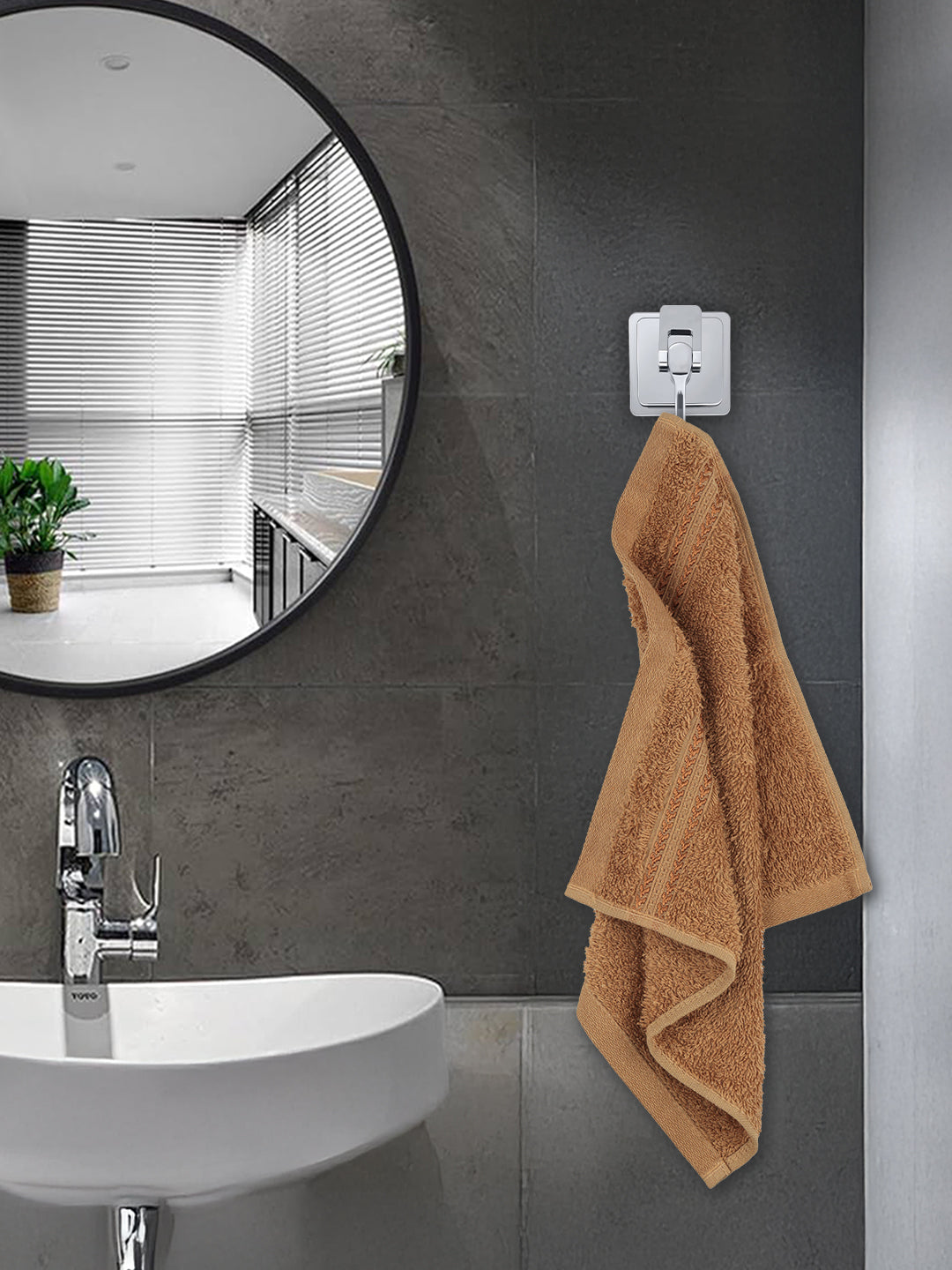 Highly Absorbent & Quick Dry Cotton Bamboo Terry Towel Set – Brown Hand, Face & Bath Towels (Pack of 3)