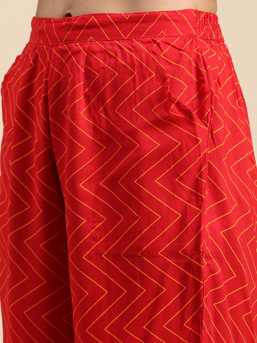 Women Cotton Red Print & Embroidered Kurti Set PKS13-Bottom vie