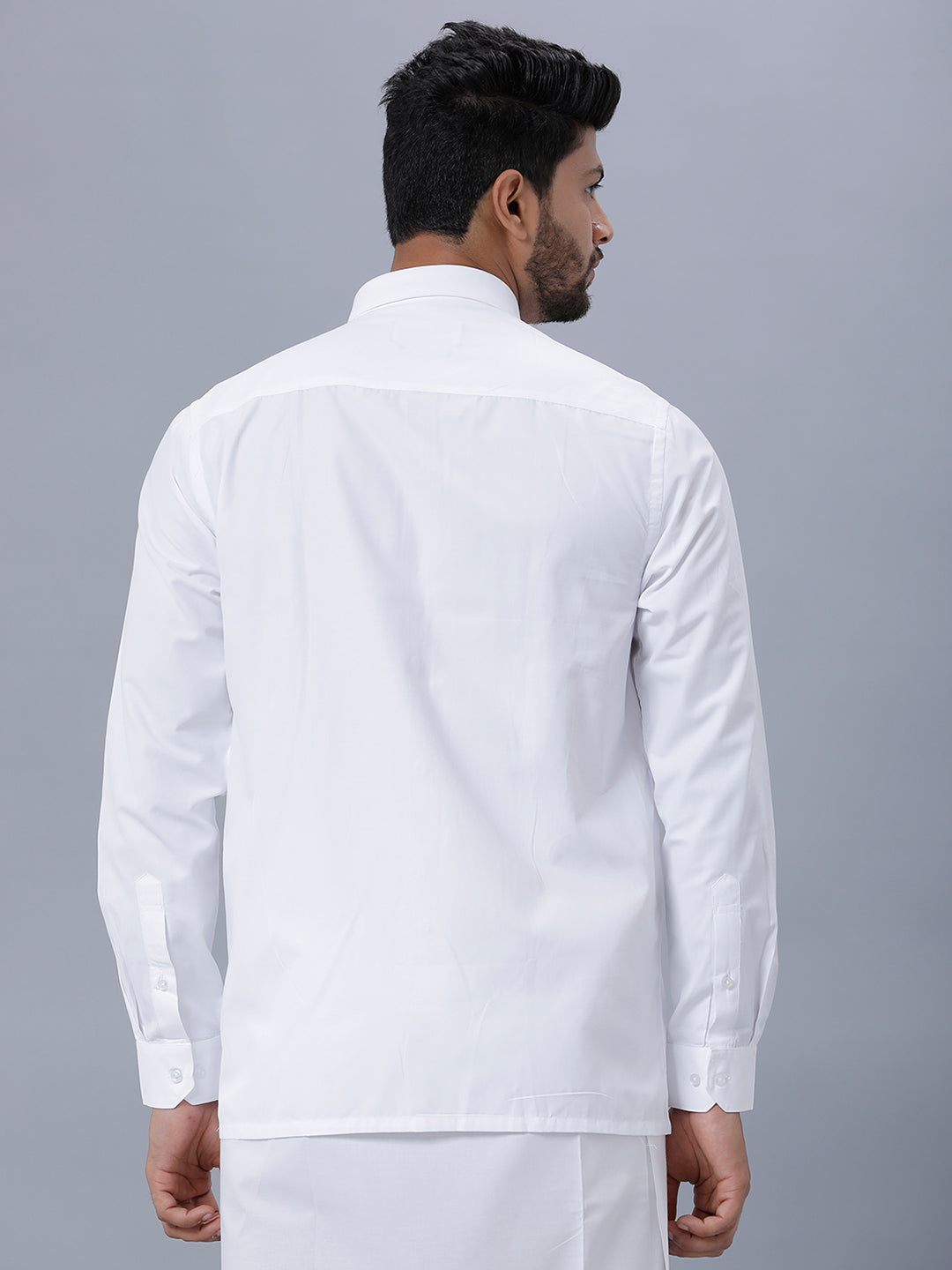 Mens Cotton Blended Full Sleeve White Shirt Mist -Back view