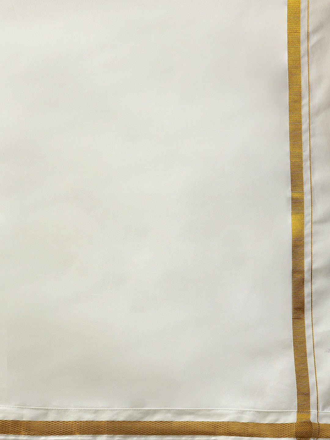 Mens 100% Cotton Single Cream Dhoti with Gold Jari Border 3/4" Galaxy