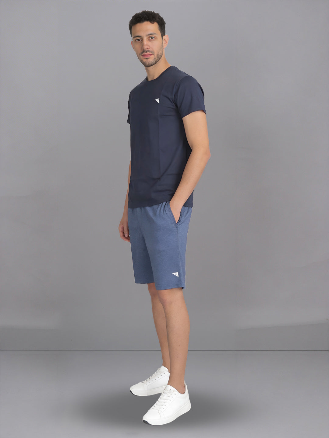 Men Navy Crew neck T-Shirt with Denim Shorts Combo ES10