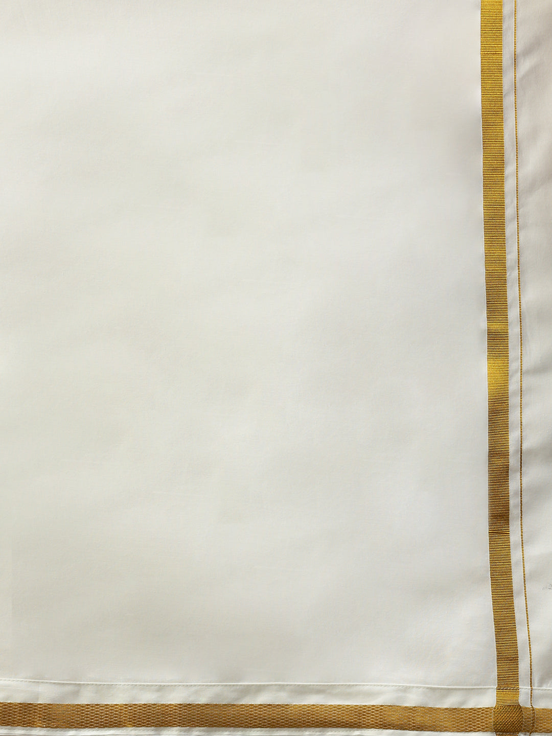 Men Cotton Blend Single Layer Cream Dhoti with Gold Jari Border Silver Sun