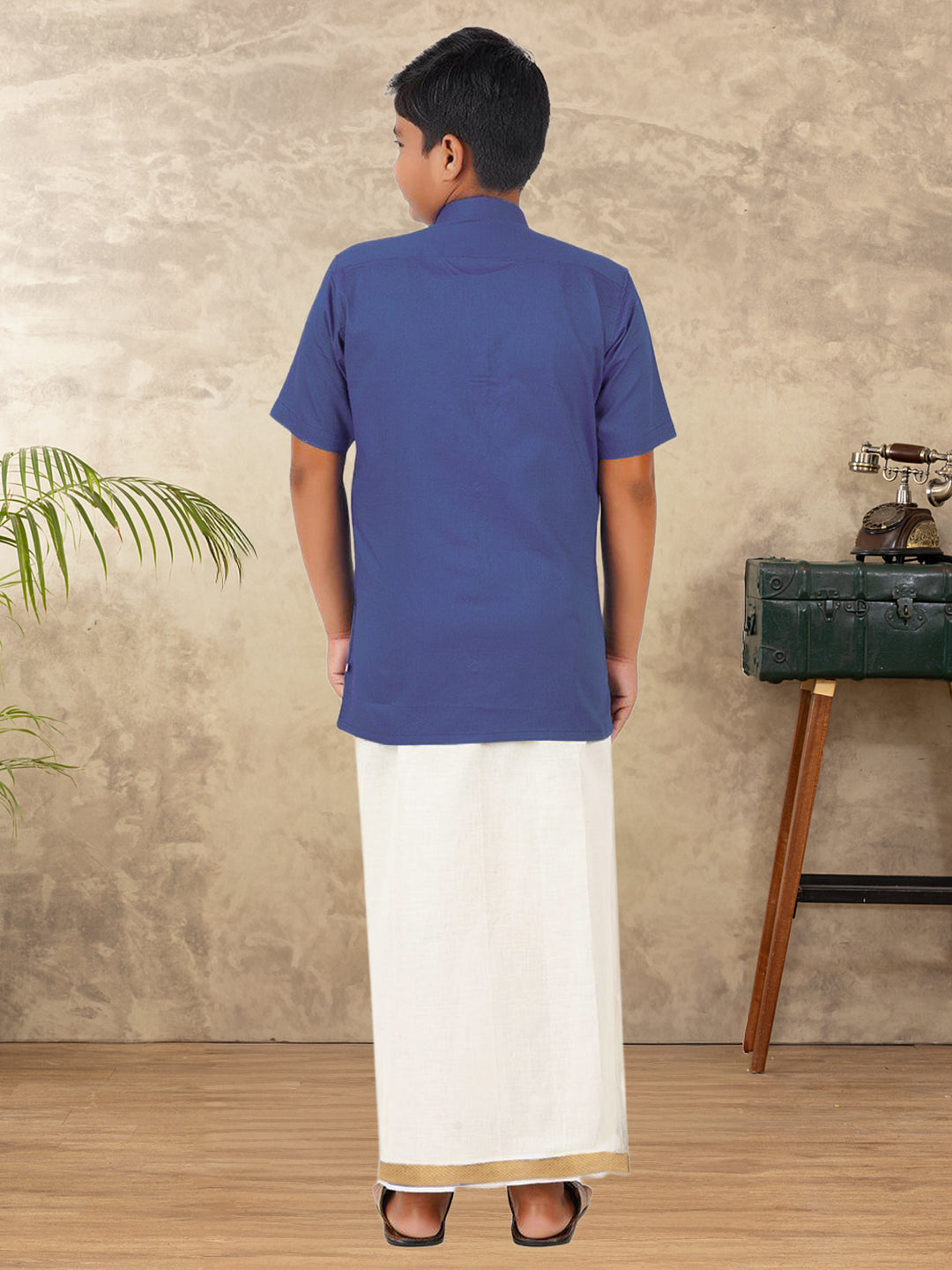 Boys Vetti Vaaram Dhoti & Shirt Combo Dark Blue