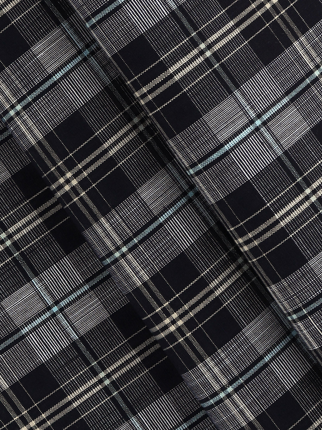 Men 100% Cotton Checked Navy Shirt Fabric Alberto