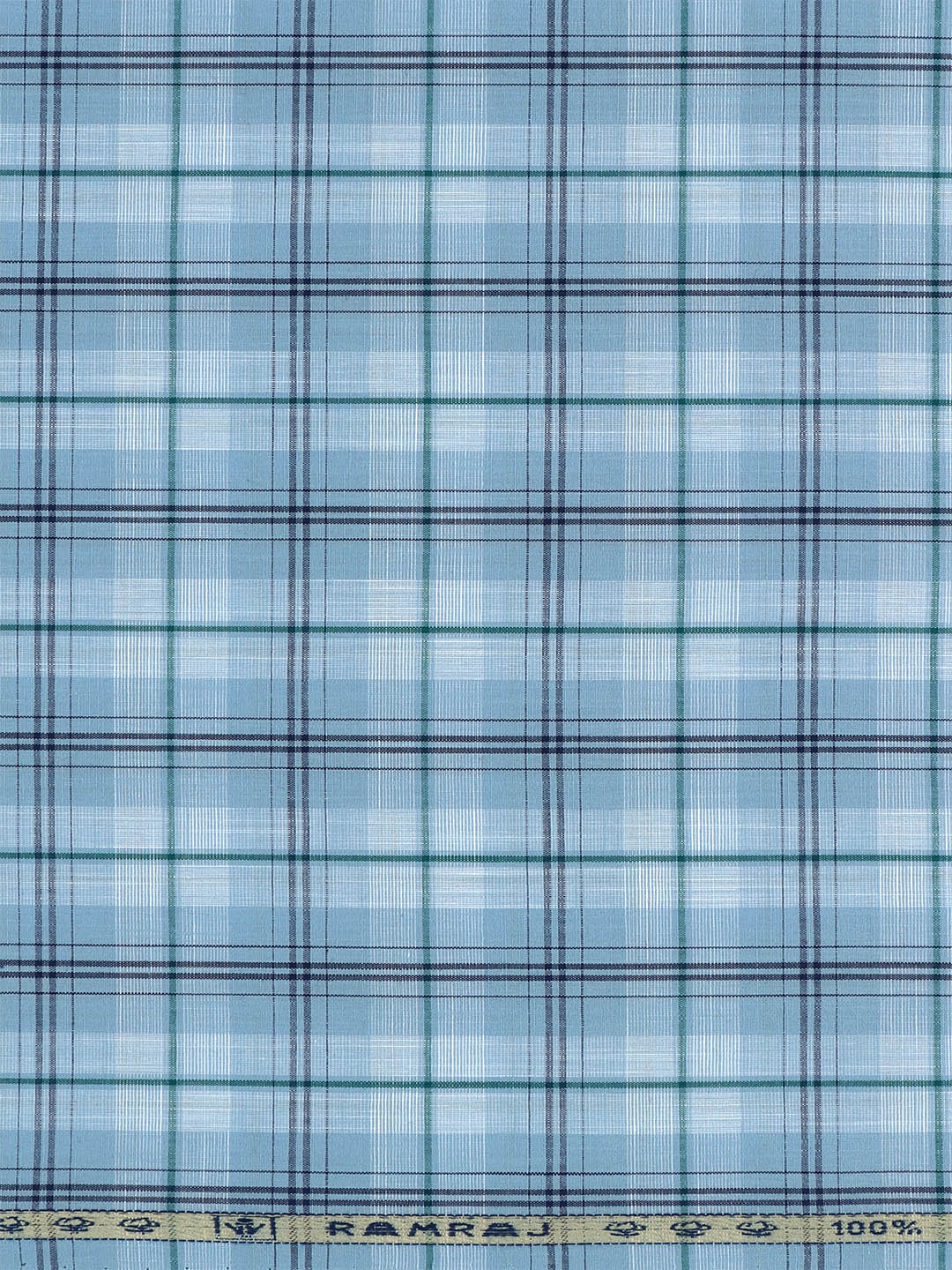 Men 100% Cotton Checked Blue Shirt Fabric Alberto