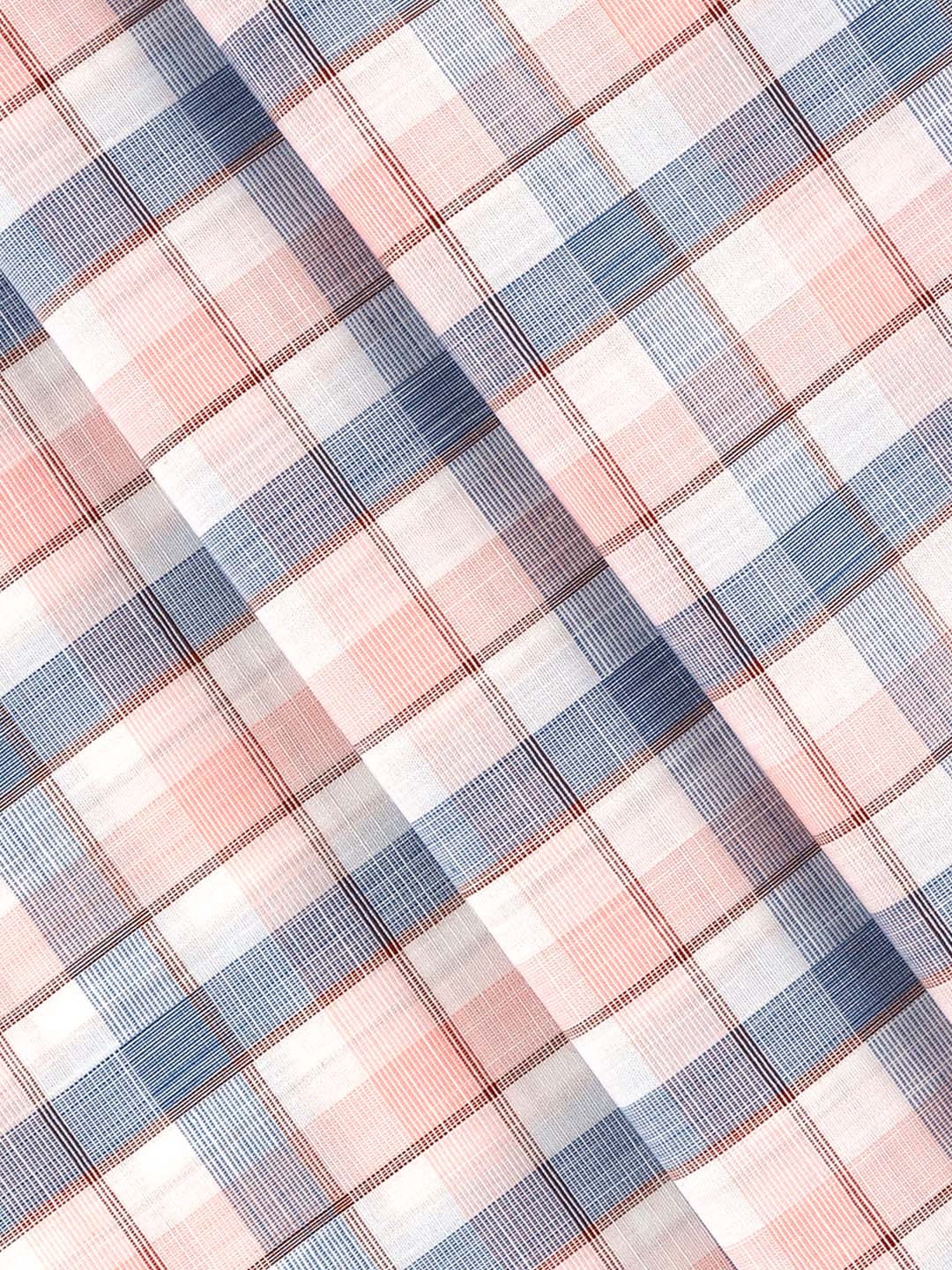 Men 100% Cotton Checked Blue with Pink Shirt Fabric Alberto
