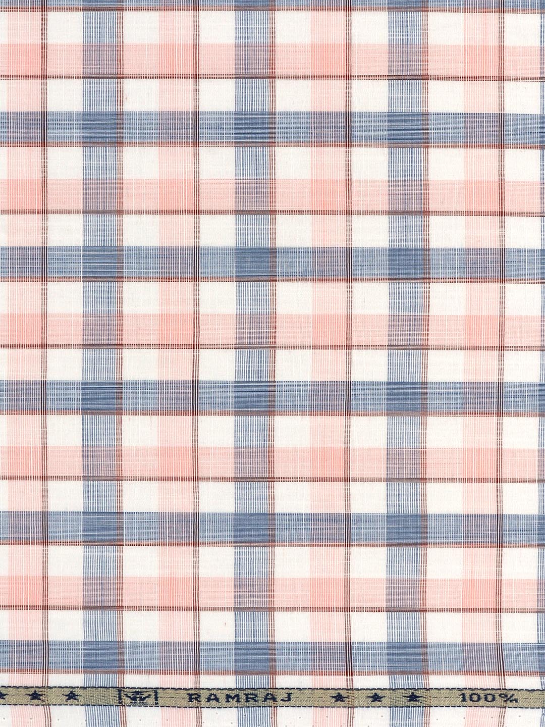 Men 100% Cotton Checked Blue with Pink Shirt Fabric Alberto