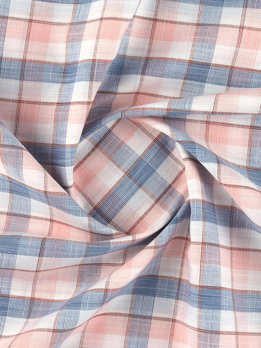Men 100% Cotton Checked Blue with Pink Shirt Fabric Alberto