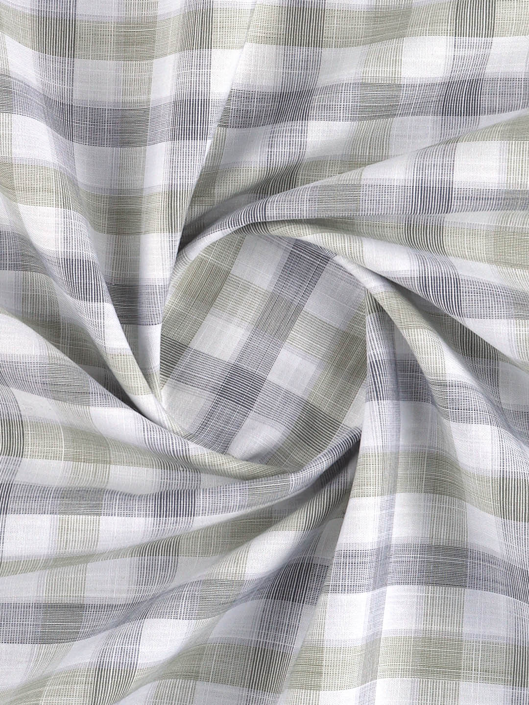 Men 100% Cotton Checked White with Green Shirt Fabric Alberto