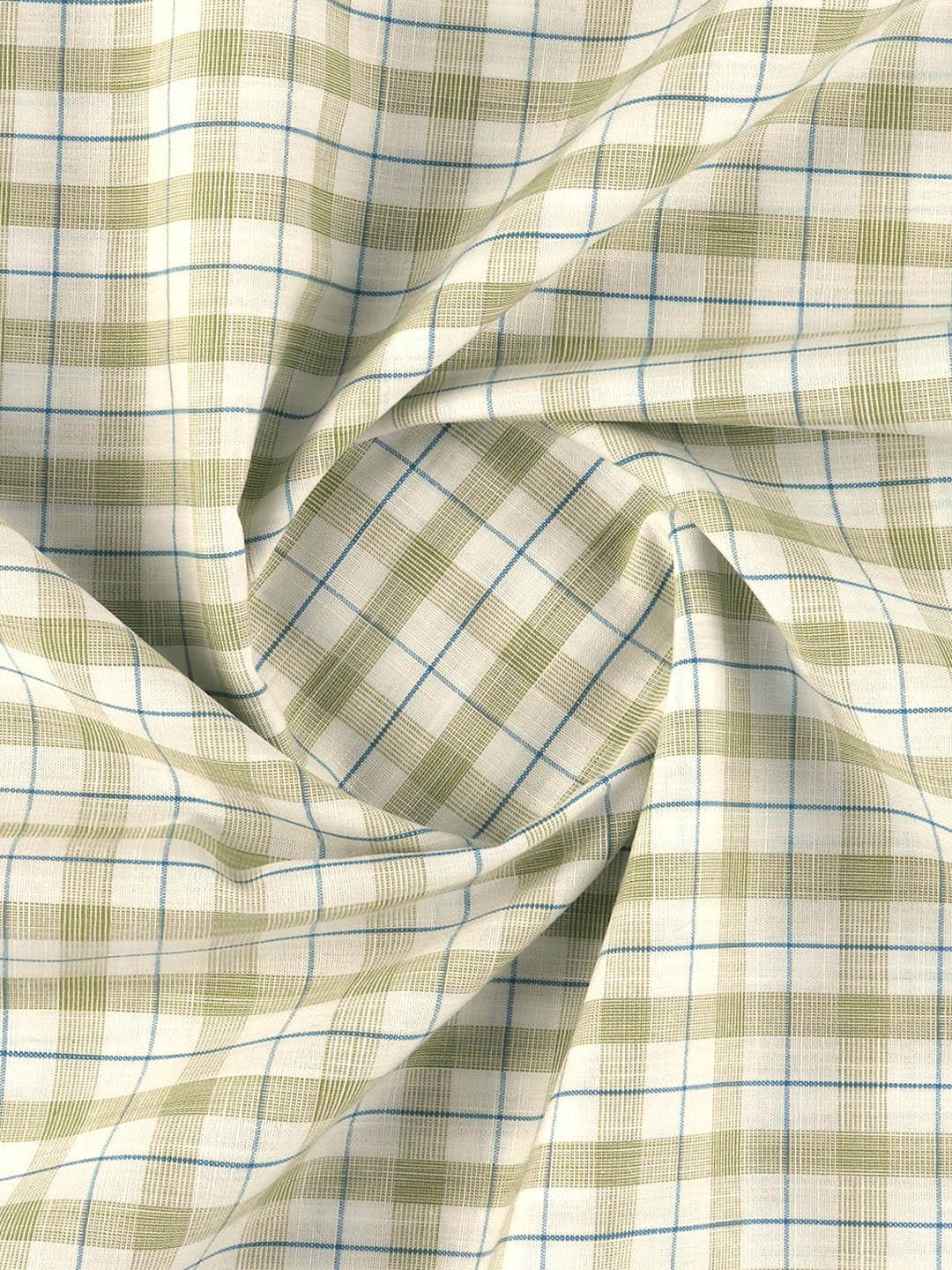 Men 100% Cotton Checked Green Shirt Fabric Alberto