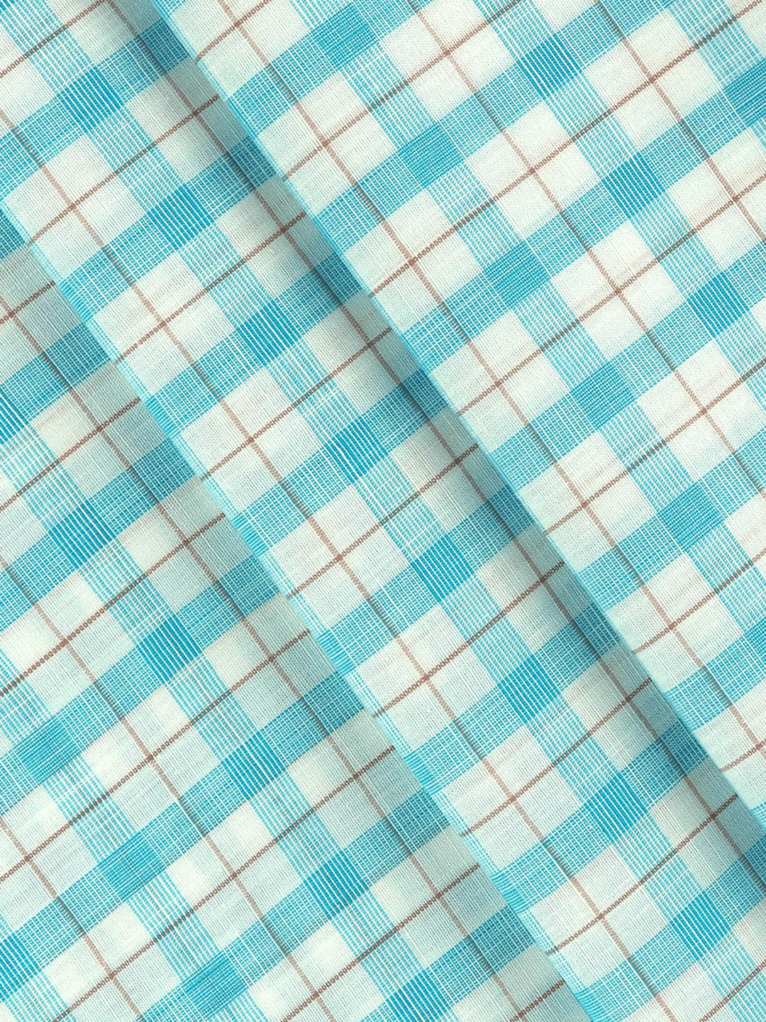 Men 100% Cotton Checked Sky Blue Shirt Fabric Alberto
