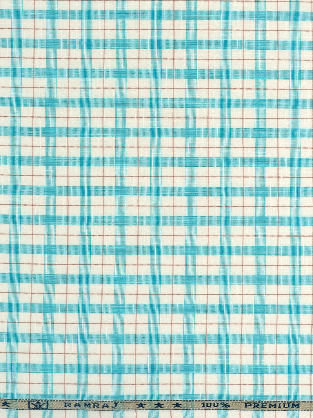 Men 100% Cotton Checked Sky Blue Shirt Fabric Alberto