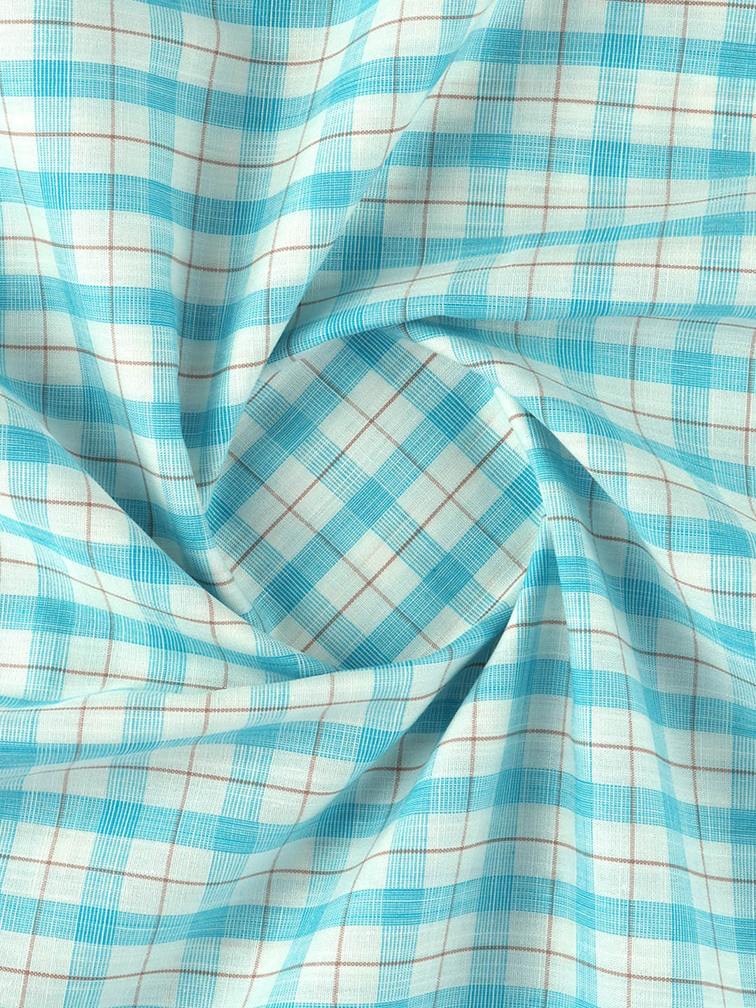 Men 100% Cotton Checked Sky Blue Shirt Fabric Alberto