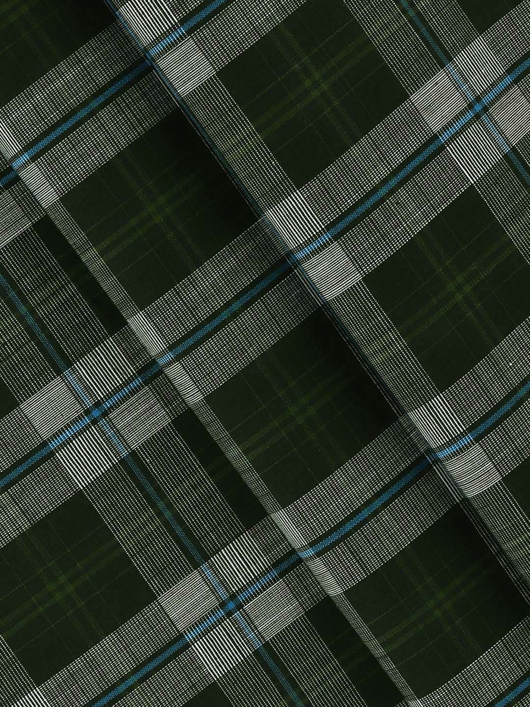 Men 100% Cotton Checked Dark Green Shirt Fabric Alberto