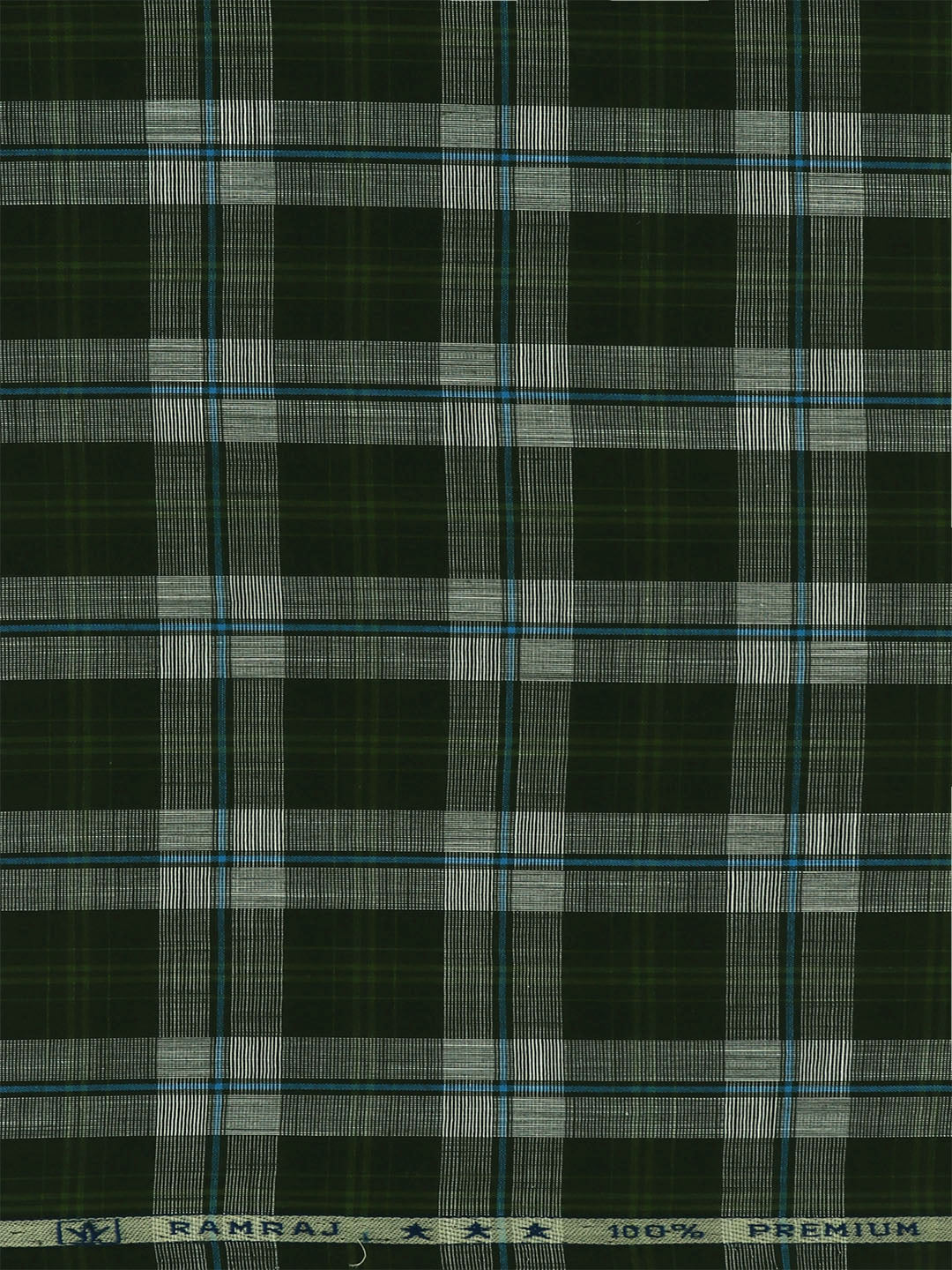 Men 100% Cotton Checked Dark Green Shirt Fabric Alberto