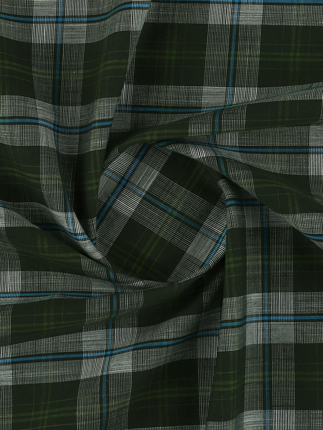 Men 100% Cotton Checked Dark Green Shirt Fabric Alberto