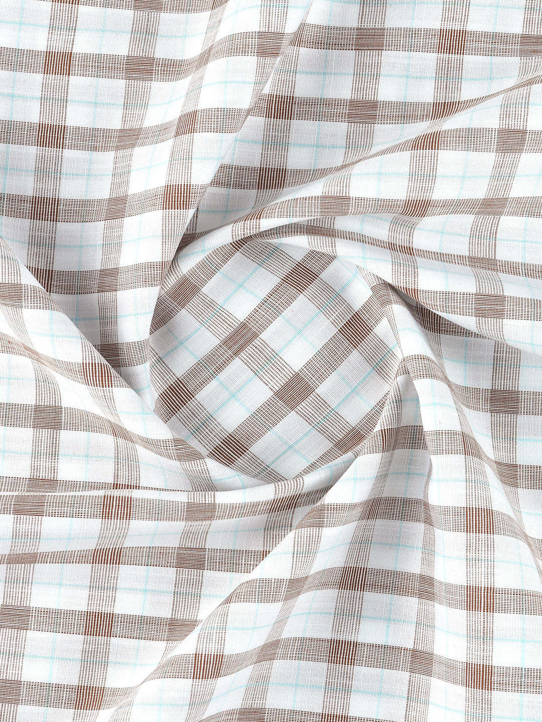 Men 100% Cotton Checked Brown Shirt Fabric Alberto