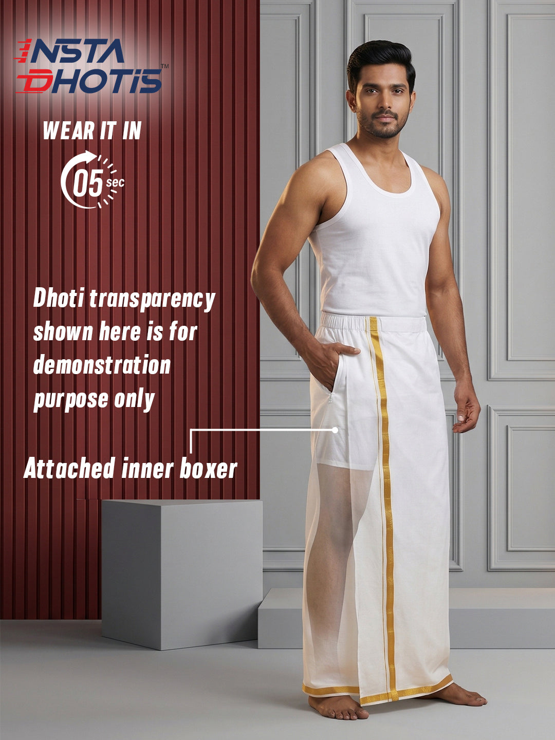 Ramraj Genxt Insta Dhoti for Men | Ready-to-Wear Dhoti in 5 Seconds