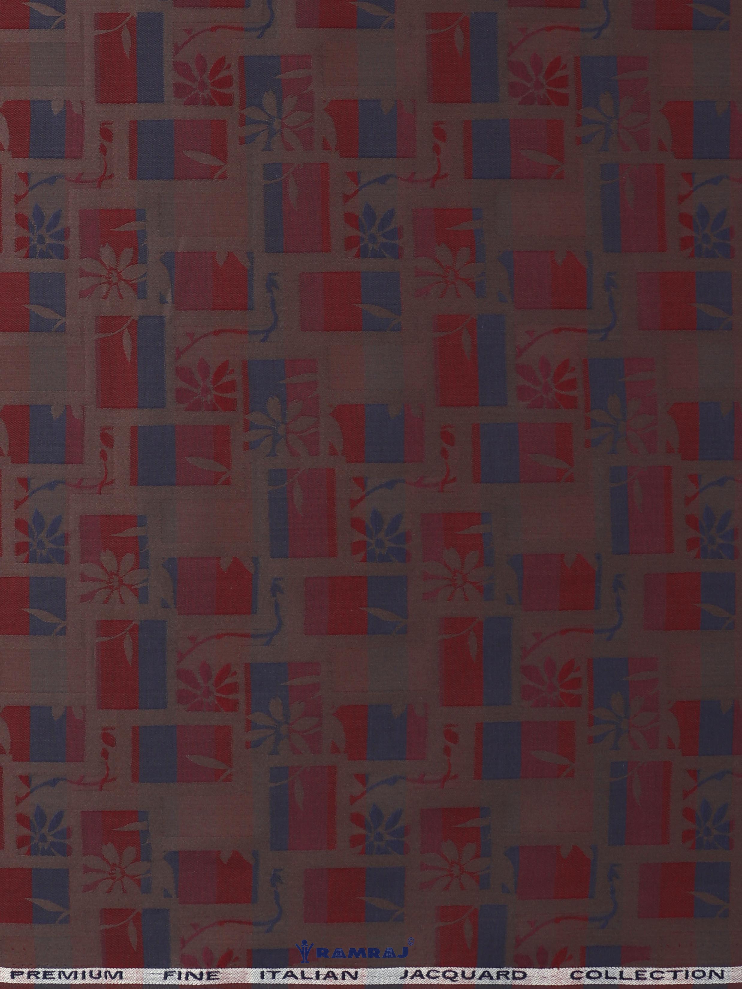 100% Cotton Printed Shirt Fabric Grey with Maroon Mario Jaquard