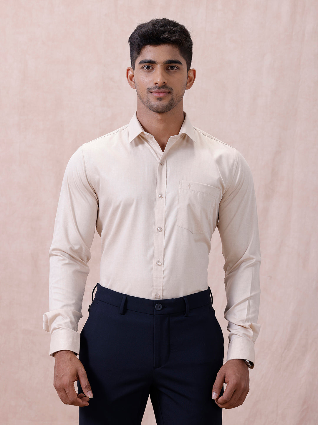 Men Cotton Rich Shirt Lt Beige Sandal T61 AKT1