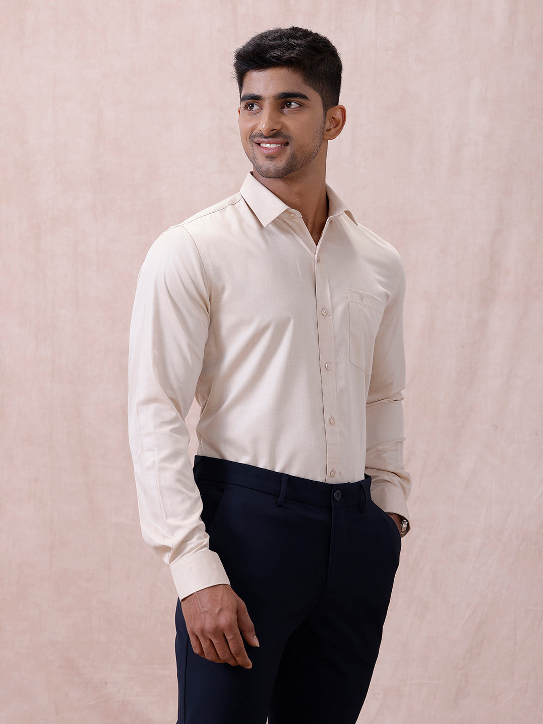 Men Cotton Rich Shirt Lt Beige Sandal T61 AKT1