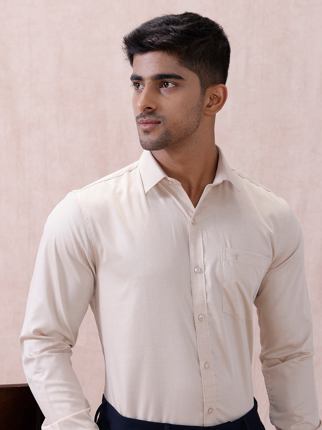 Men Cotton Rich Shirt Lt Beige Sandal T61 AKT1