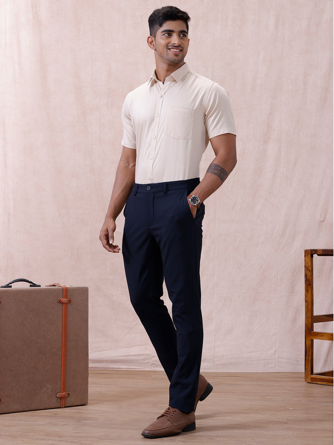 Men Cotton Rich Shirt Lt Beige Sandal T61 AKT1