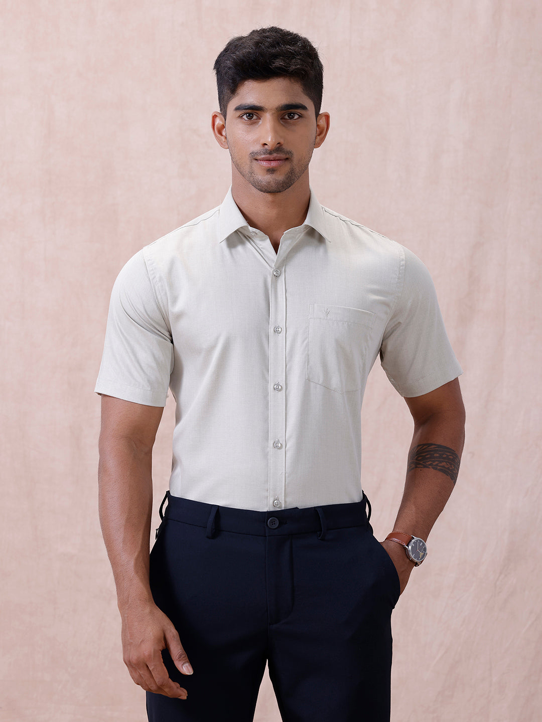 Men Cotton Rich Shirt Lt Teal Green T61 AKT2