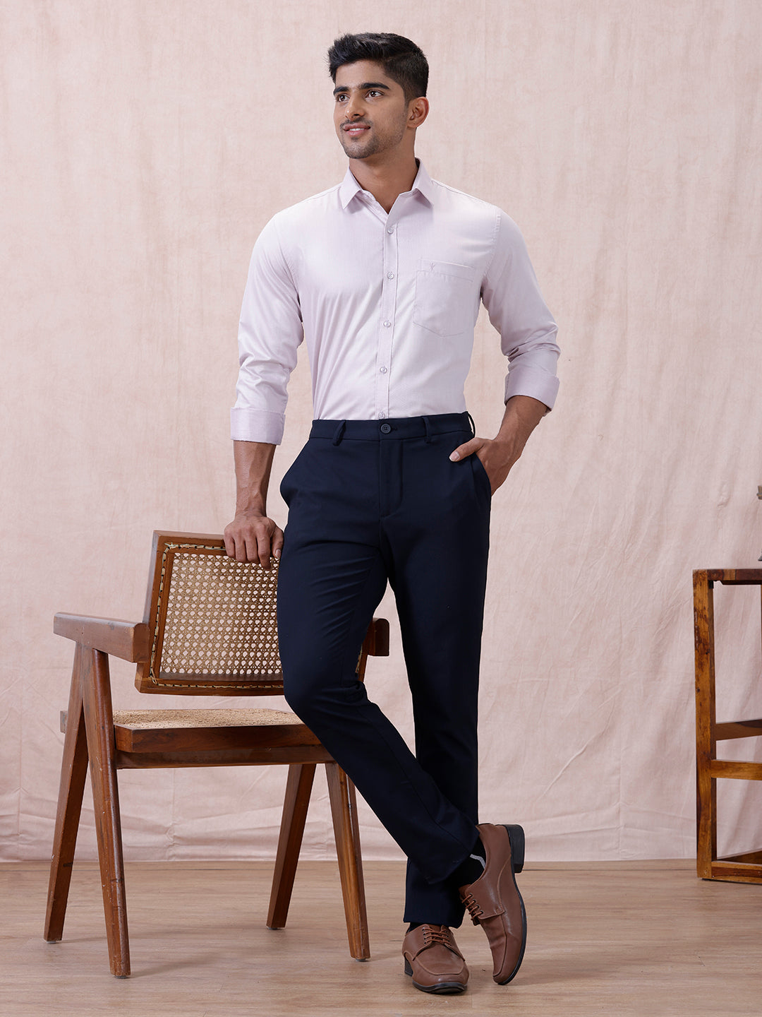 Men Cotton Rich Shirt Light Purple T61 AKT3