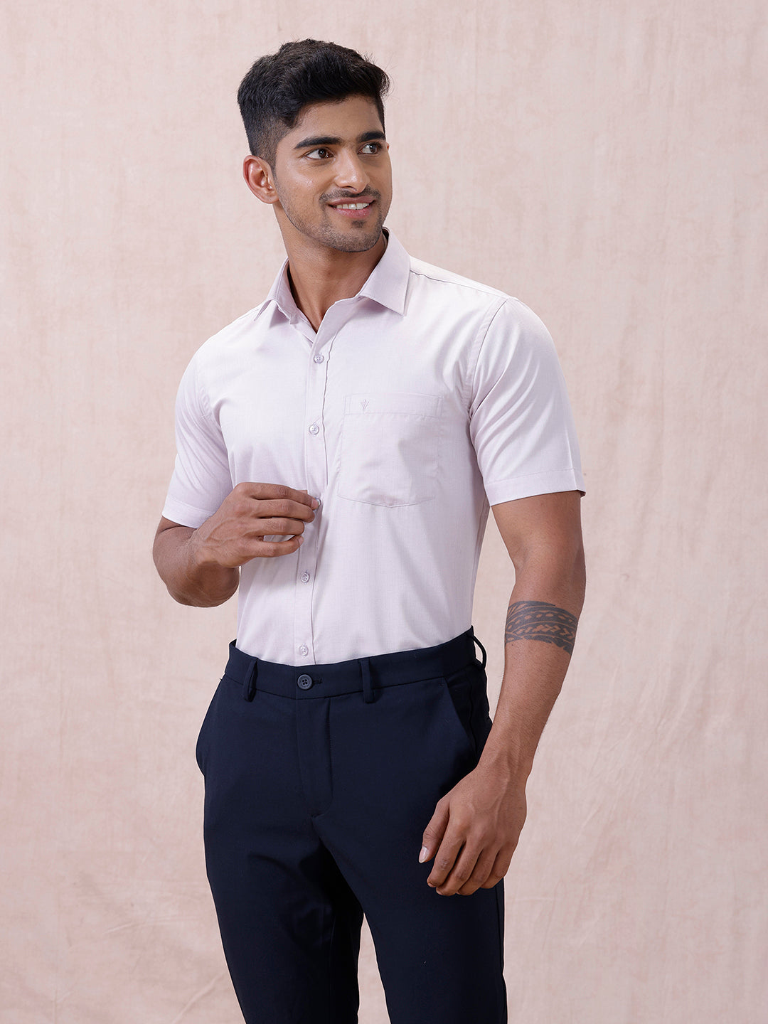 Men Cotton Rich Shirt Light Purple T61 AKT3