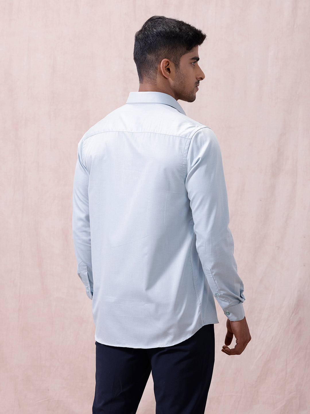 Men Cotton Rich Shirt LT Teal Blue T61 AKT4