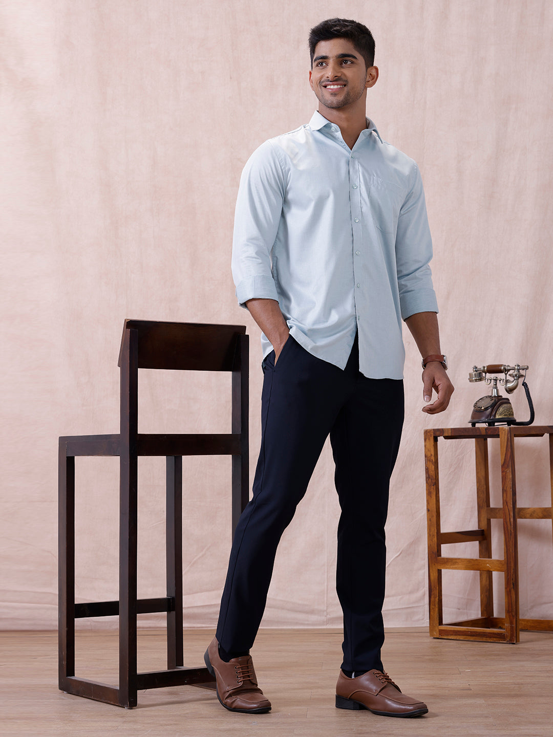 Men Cotton Rich Shirt LT Teal Blue T61 AKT4