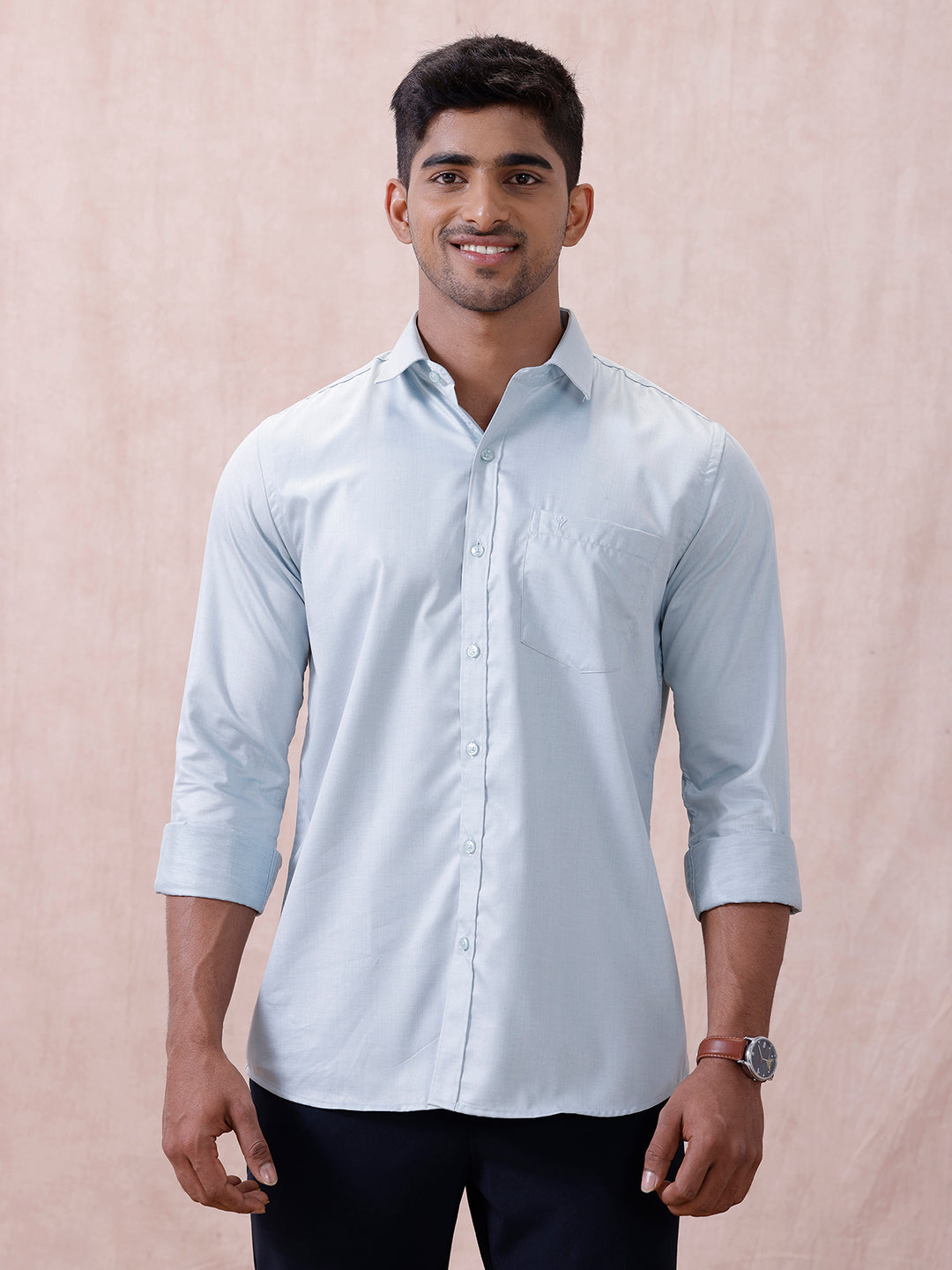 Men Cotton Rich Shirt LT Teal Blue T61 AKT4
