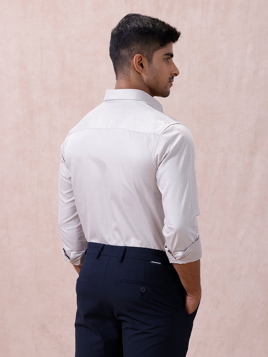 Men Cotton Rich Shirt LT Beige Grey T61 AKT5