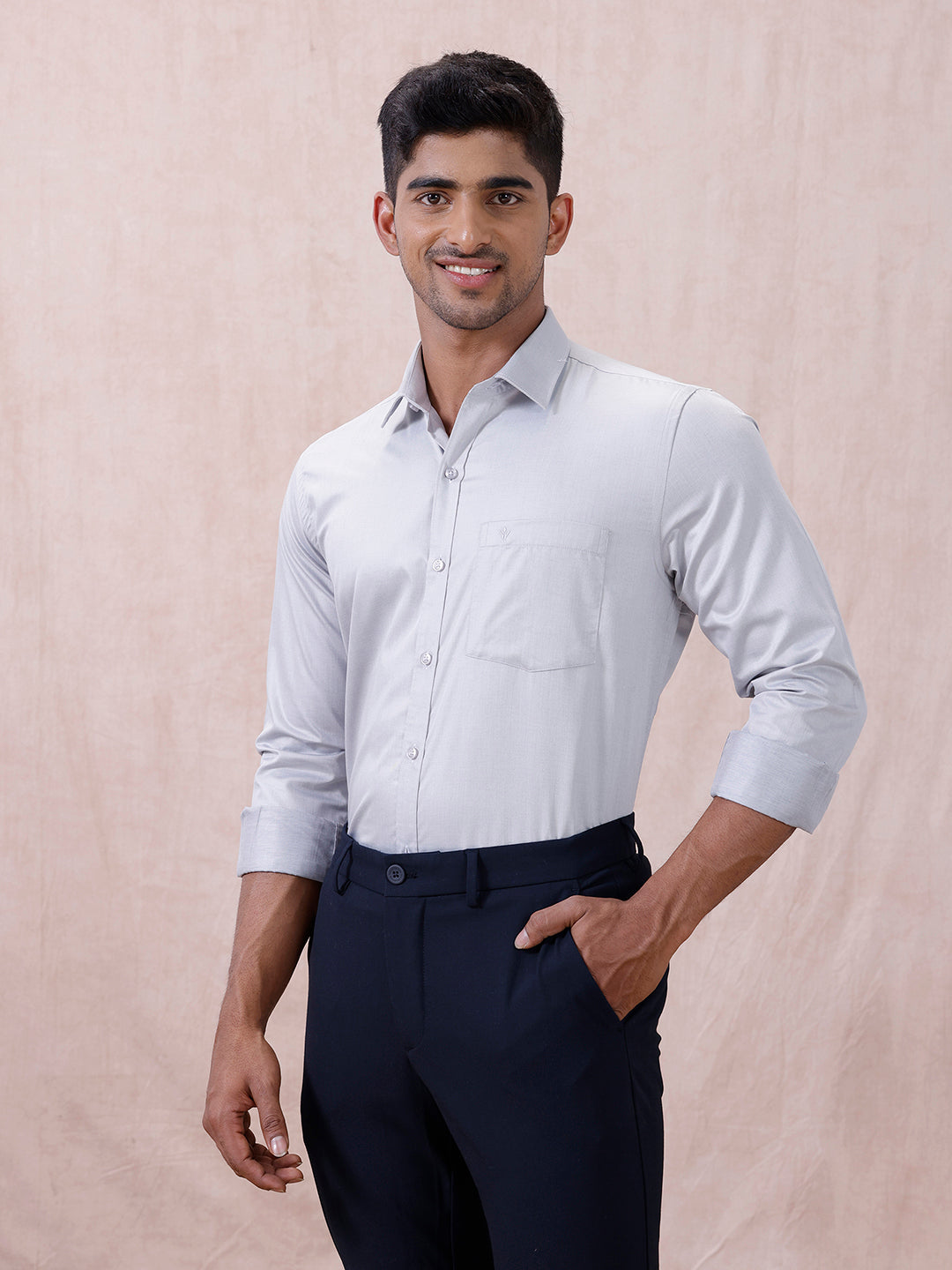 Men Cotton Rich Shirt LT Blue Grey T61 AKT6