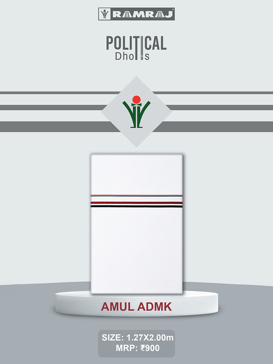 Men Wrinkle Free Cotton Single Layer Political Dhoti ADMK Amul