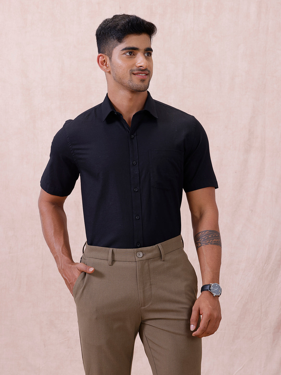 Men Cotton Rich Shirt Black T64 ANT10