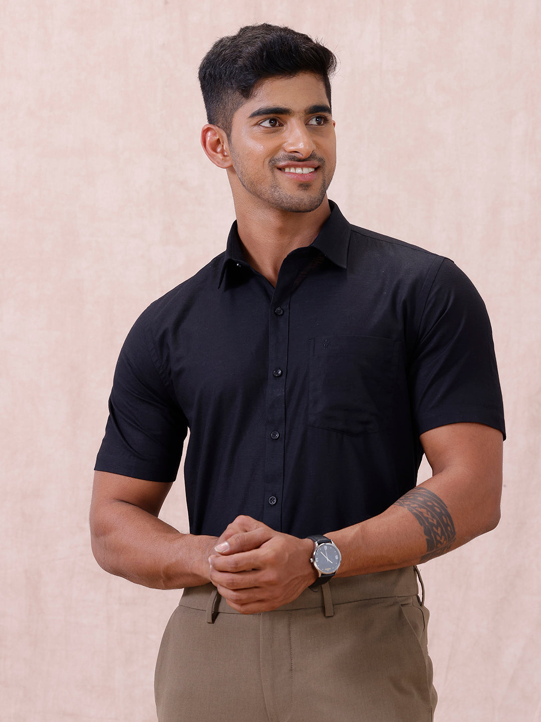 Men Cotton Rich Shirt Black T64 ANT10