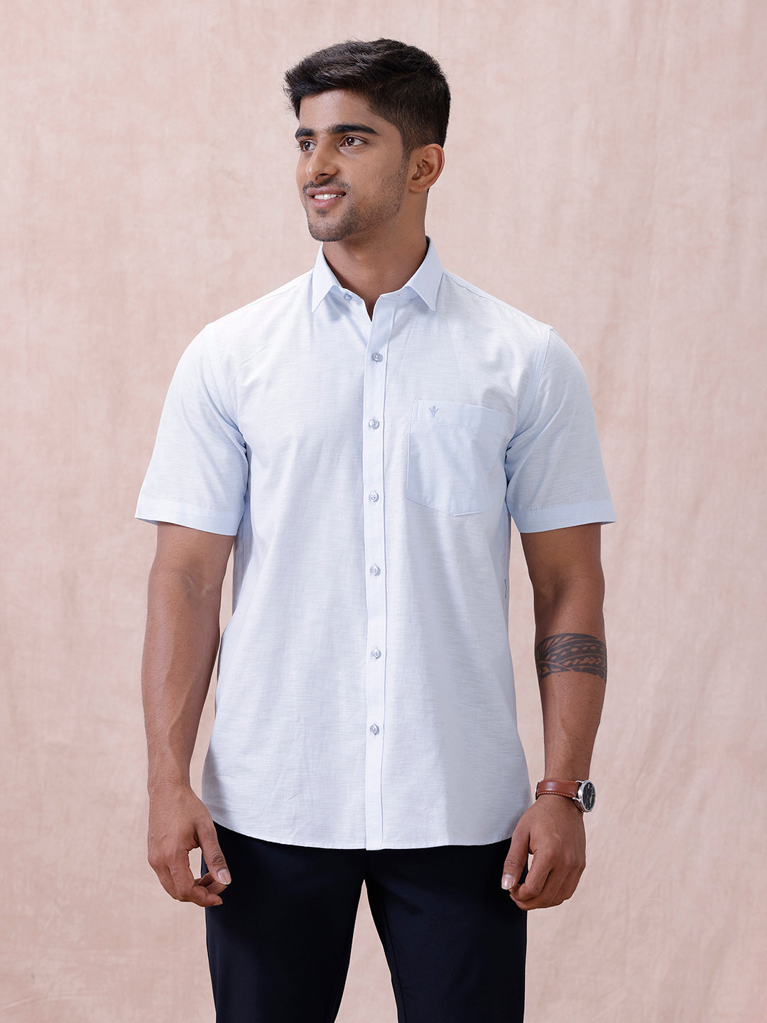 Men Cotton Rich Shirt Light Sky Blue T64 ANT1