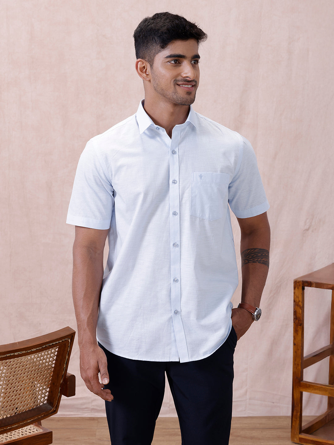 Men Cotton Rich Shirt Light Sky Blue T64 ANT1