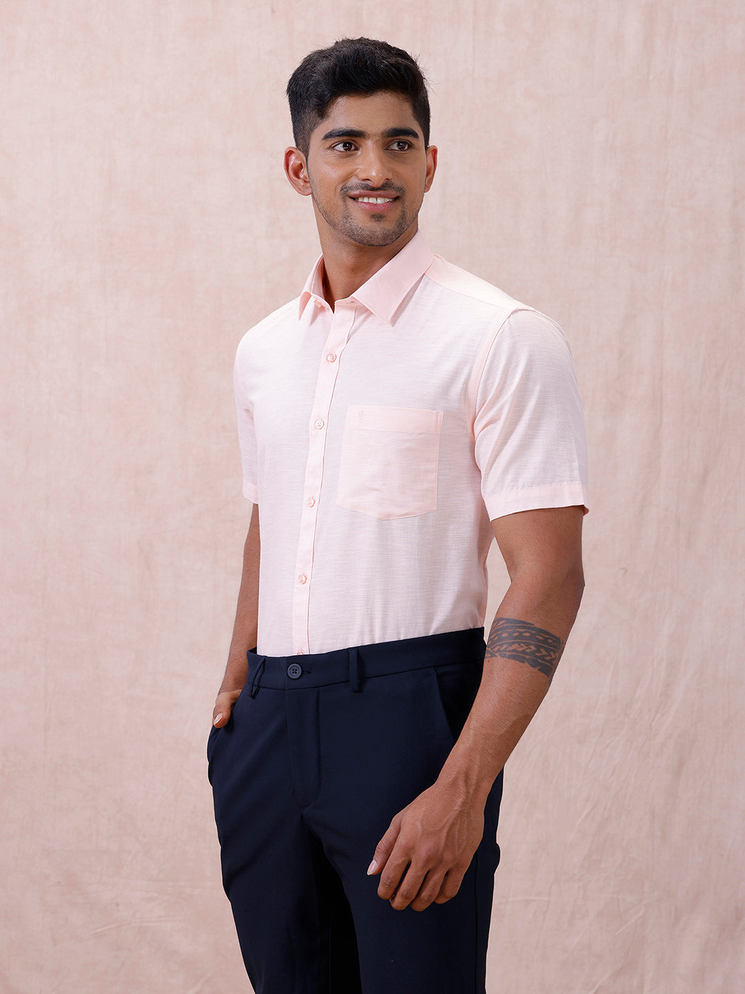 Men Cotton Rich Shirt LT Pinky Orange T64 ANT2