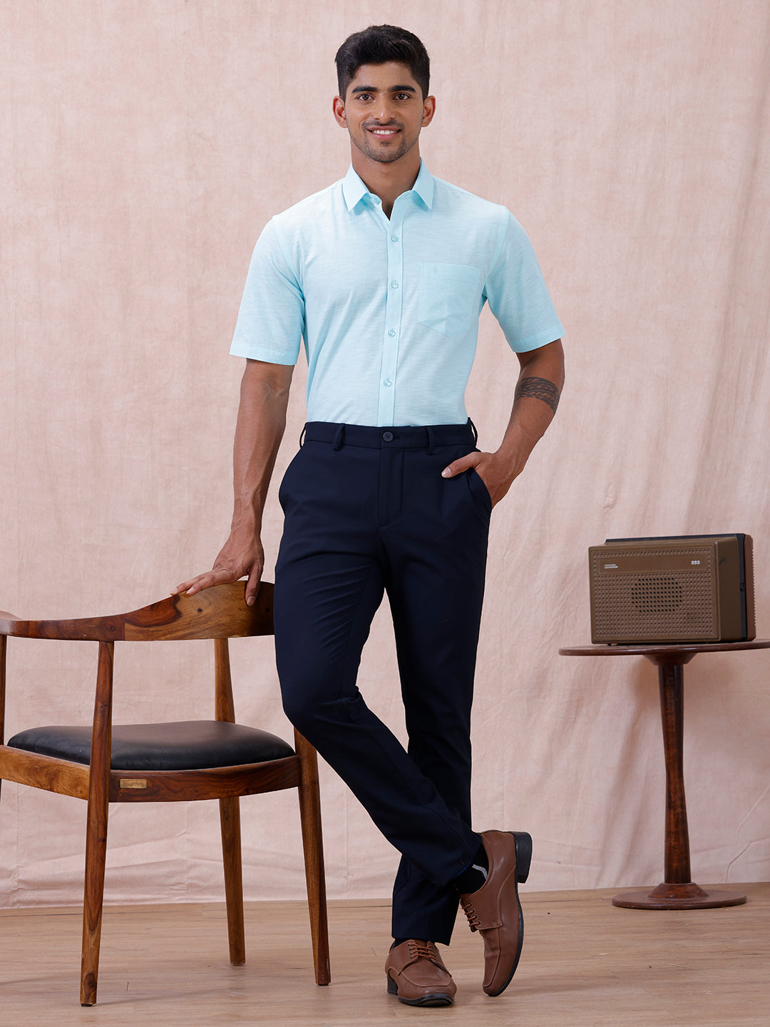 Men Cotton Rich Shirt LT Mint Green T64 ANT4