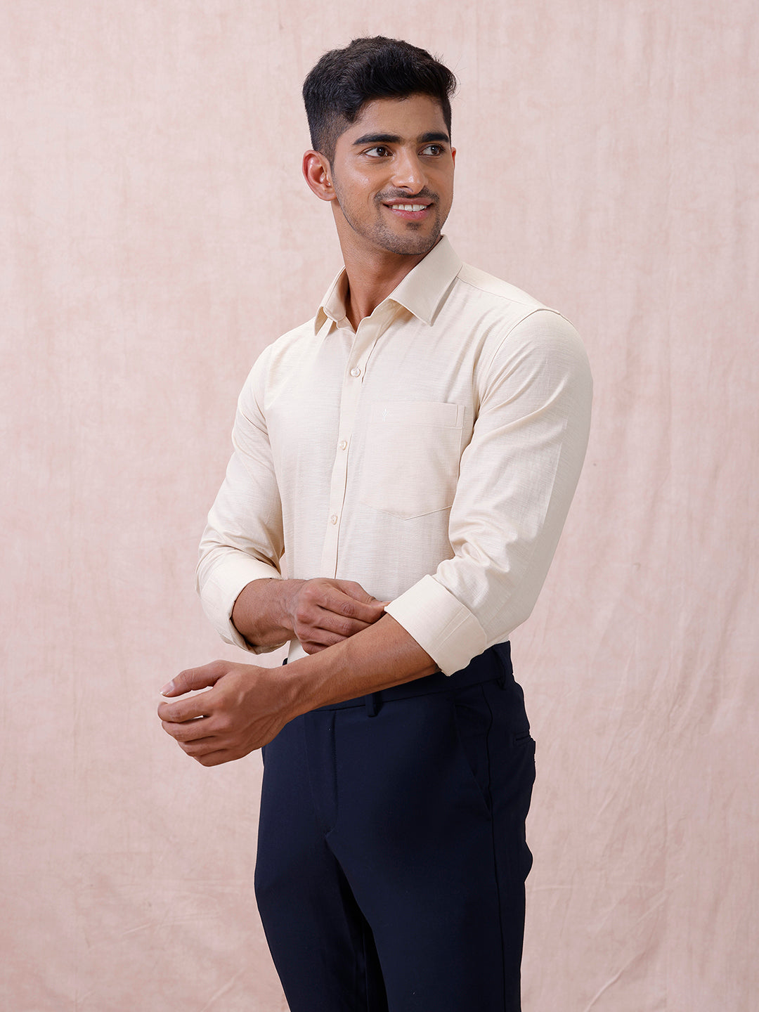 Men Cotton Rich Shirt LT Beige T64 ANT6