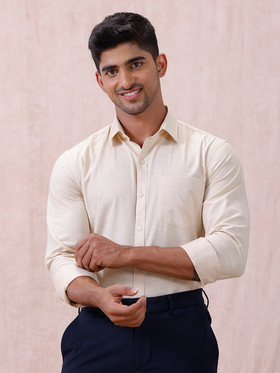 Men Cotton Rich Shirt LT Beige T64 ANT6