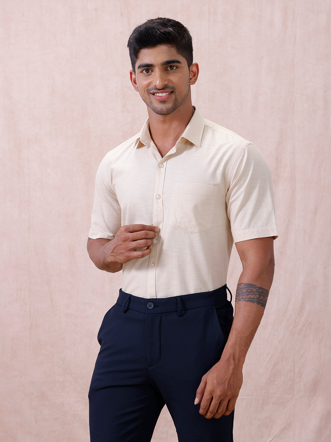 Men Cotton Rich Shirt LT Beige T64 ANT6