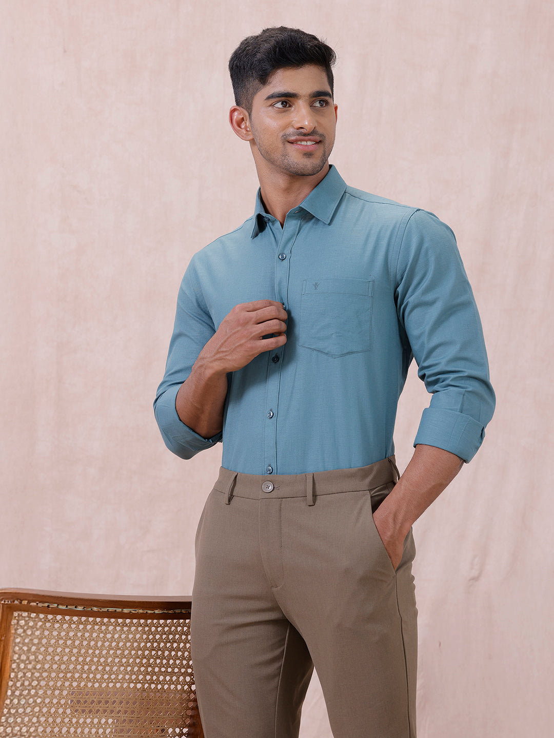 Men Cotton Rich Shirt DK Teal Green T64 ANT7