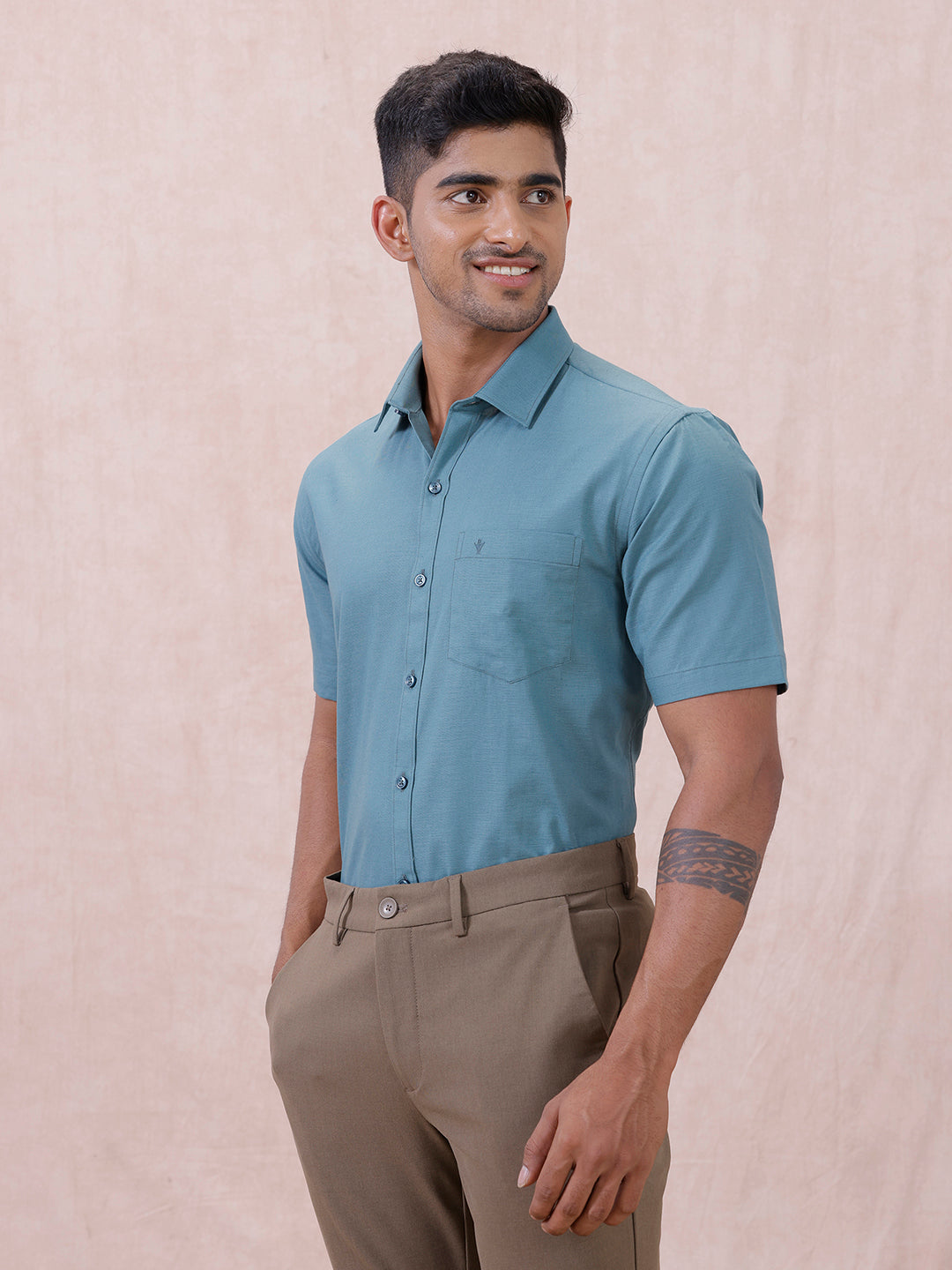 Men Cotton Rich Shirt DK Teal Green T64 ANT7
