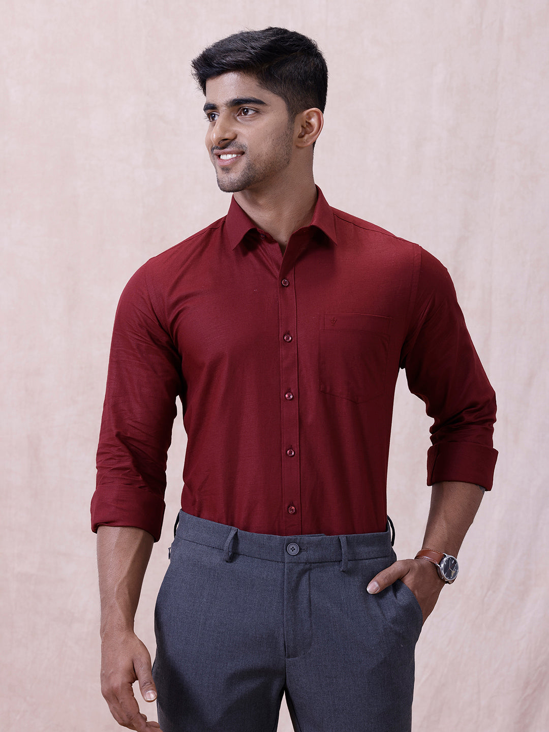 Men Cotton Rich Shirt DK Berry Red T64 ANT8