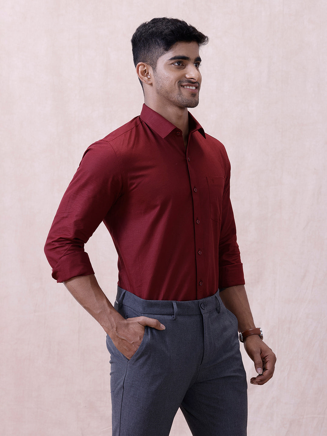 Men Cotton Rich Shirt DK Berry Red T64 ANT8