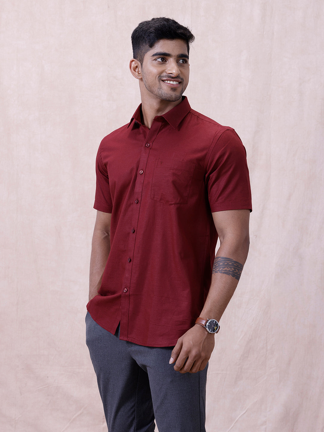 Men Cotton Rich Shirt DK Berry Red T64 ANT8